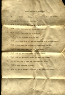 Page 2 of 1917 MHCC letter with questions for soldier to answer.