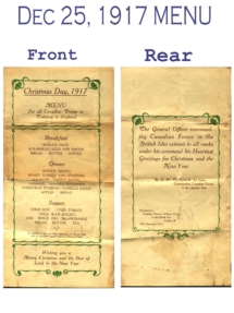 Menu for Xmas Dinner in 1917