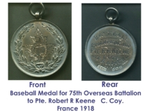 Robert R. Keene 75th Canadian Overseas Battalion Baseball Medal