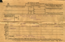 Telegram from Kinsella to RR Keene in Hospital Closeup