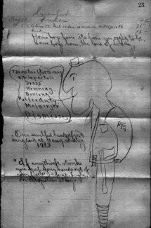 Military Cartoon on back of Ida's March 3, 1918 letter. Dad's name on list.