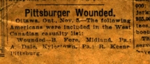 Pittsburgh paper notice of wounding of Robert Keene, Nov 5, 1918.