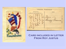 Embrodered card included in Roy Justice letter to Ida Kuhn.