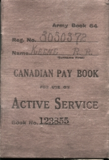 1919 R.R. Keene Paybook, front cover.