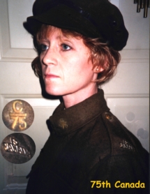 Deanna DiCola in WWI uniform, Canada 75th Division Emblem.