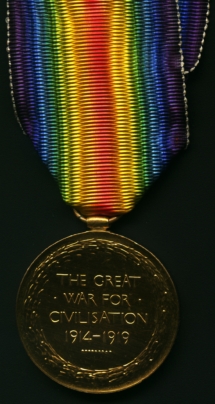 British Victory Medal with ribbon, rear.
